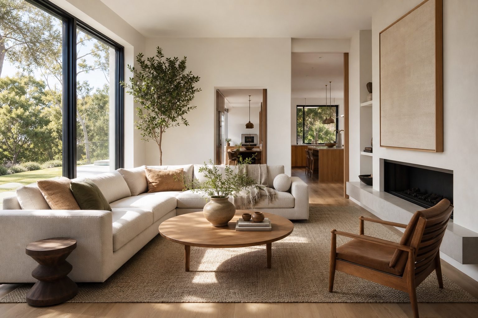 AI-generated concept image of a bright modern living room interior